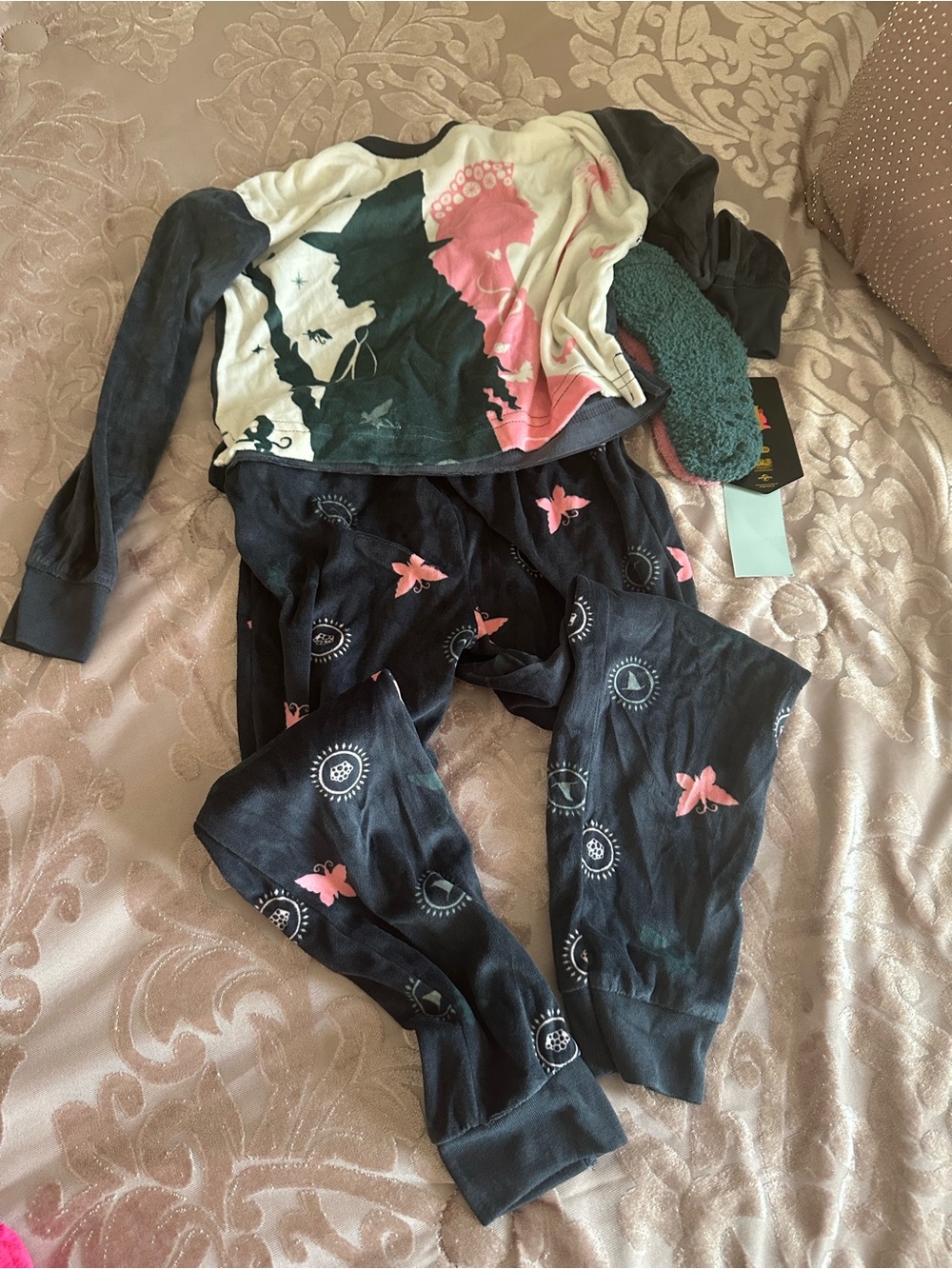 Kids Black Floral Print Pajama Pants